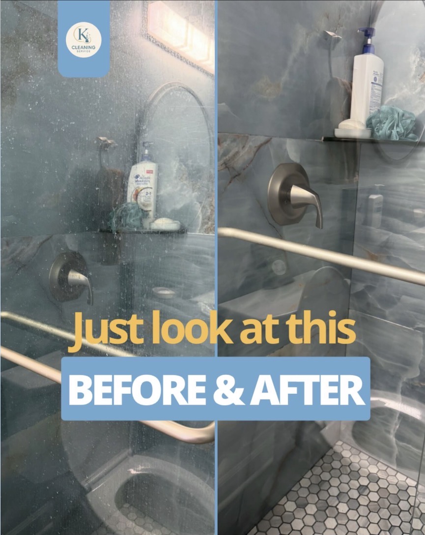 Shower glass before and after cleaning